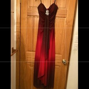 Red ombré floor length prom dress